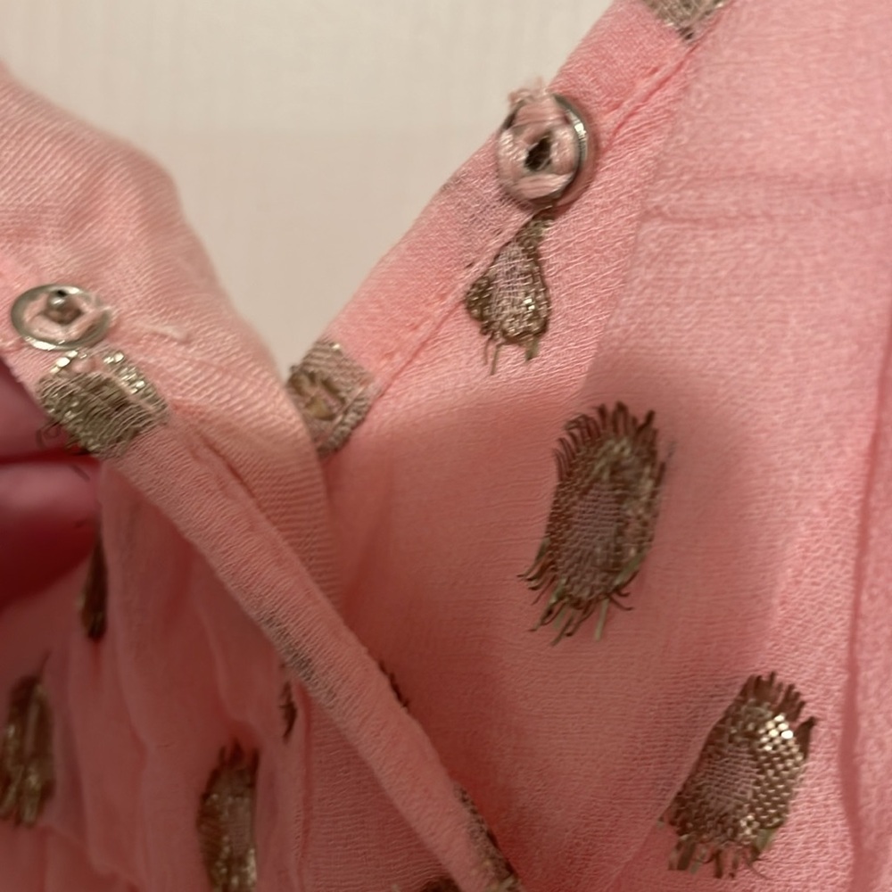 En Creme Rose Pink Gold Metallic Spaghetti Strap Tiered Maxi Dress S‎ - Picture 6 of 12